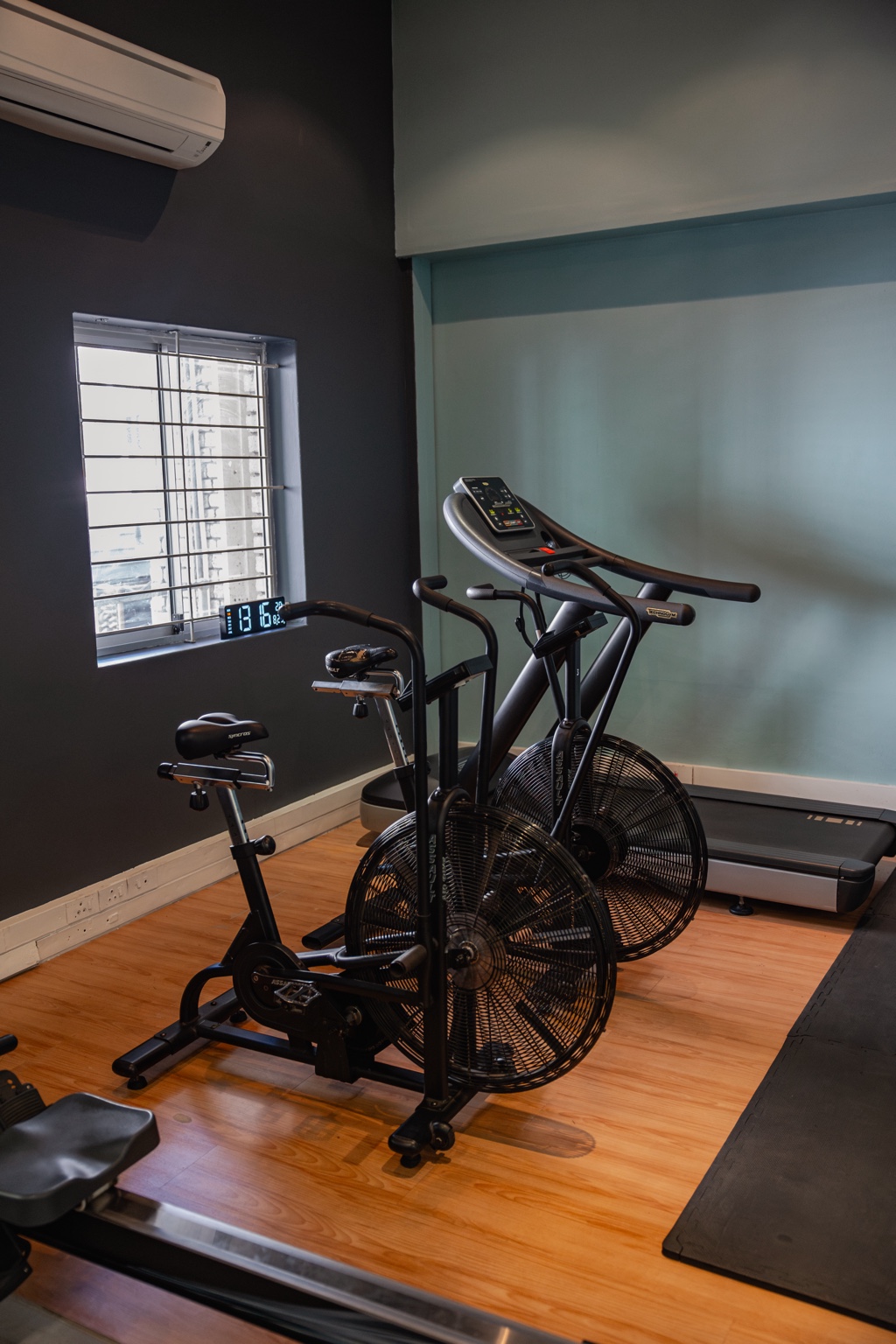 Air bikes and treadmill in the cardiovascular training area